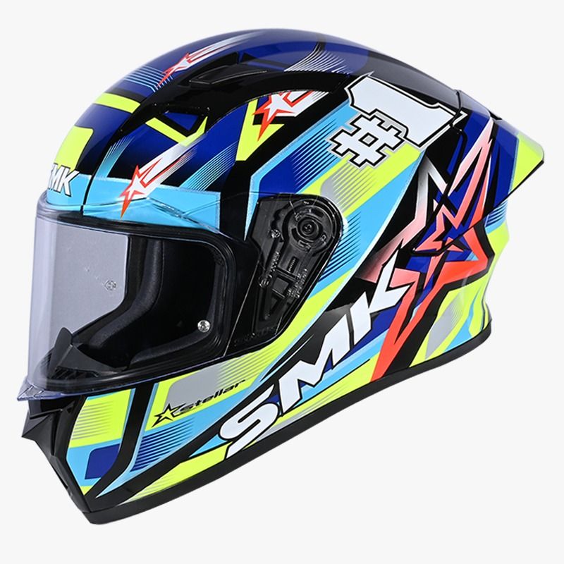 SMK Stellar Sports Full Face Helmet (GL254) Gloss Black Blue Yellow